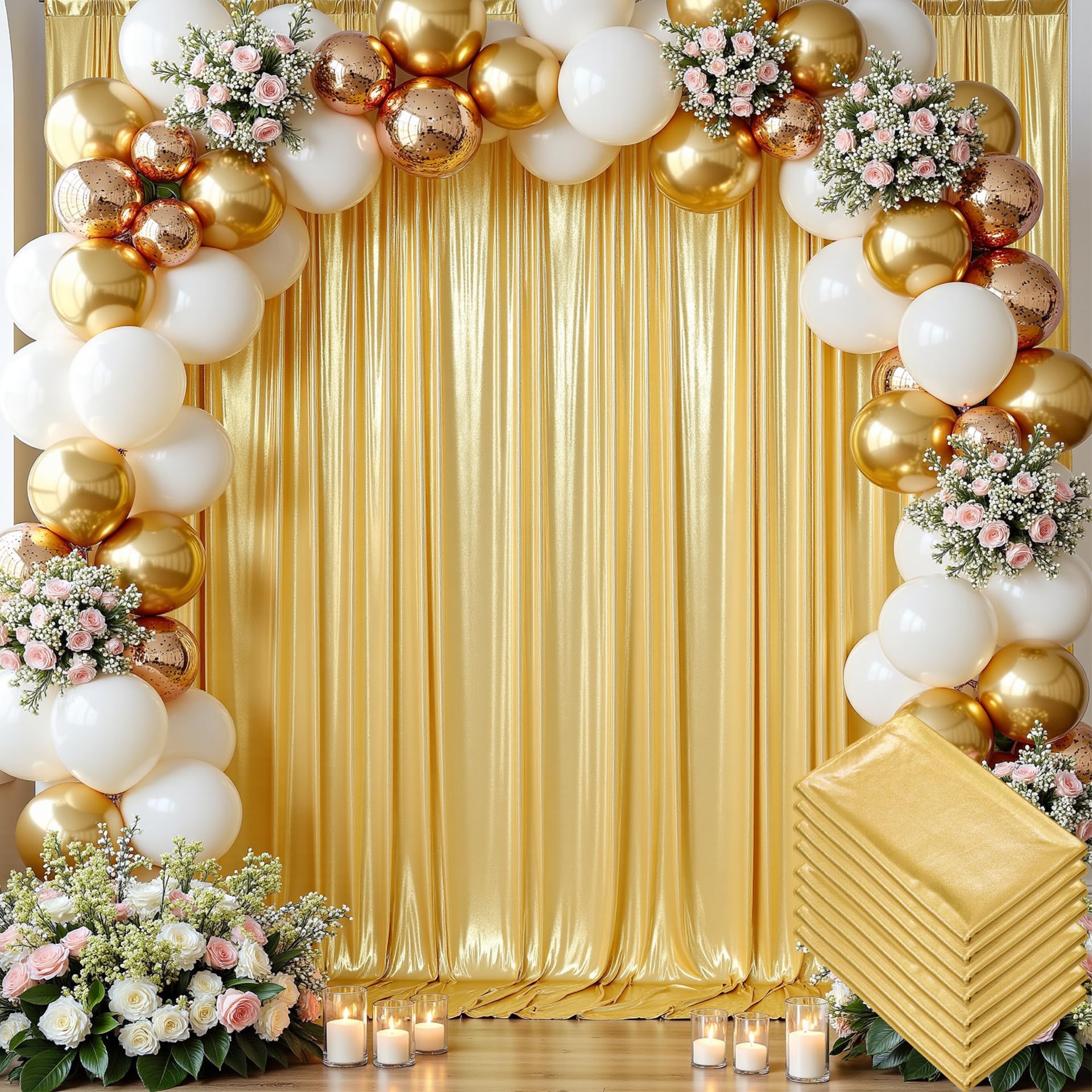 40x10 ft Wrinkle Free Gold Sequin Backdrop Curtain for Weddings Parties