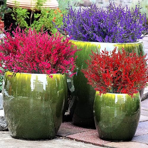 Miniatura 6 de Orindnely Flores artificiales de lavanda, 10 paquetes de arbustos de plástico resistentes a los rayos UV para macetas colgantes de interiores y