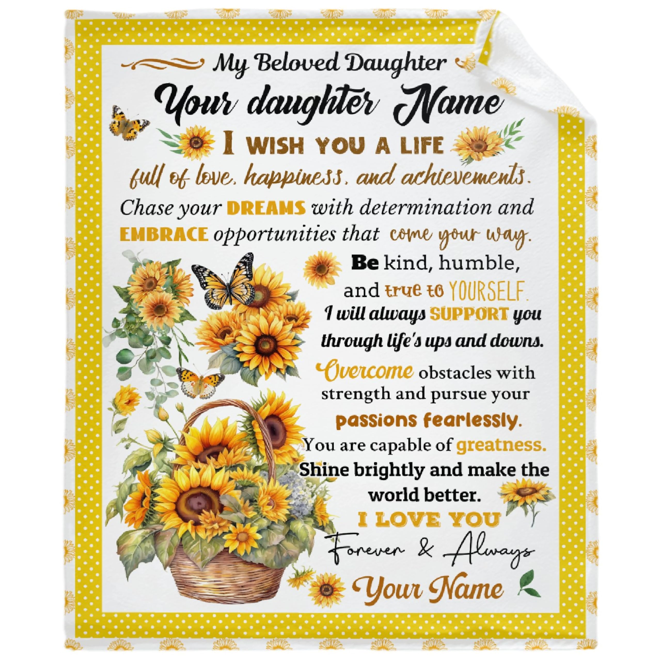 Custom to My Daughter Sunflower Blanket,Personalized Blankets with Name
