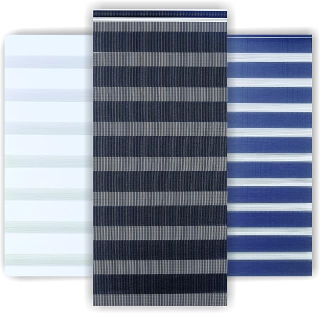 Zebra Roller Blinds Day and Night Blinds Dual Layer Fabric Child Safety Curtains East-Fit (Black, W49cm X L165cm) Opaque & Translucent Vision Window Shades