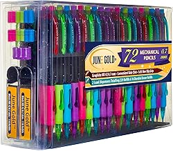 June Gold 72 Mechanical Pencils, 0.7 mm HB #2 Lead, 2 Dispensers/w 220 Graphite Refills & 16 Refill Erasers, Break Resistant Lead, Convenient Side Click & Soft Non-Slip Grip