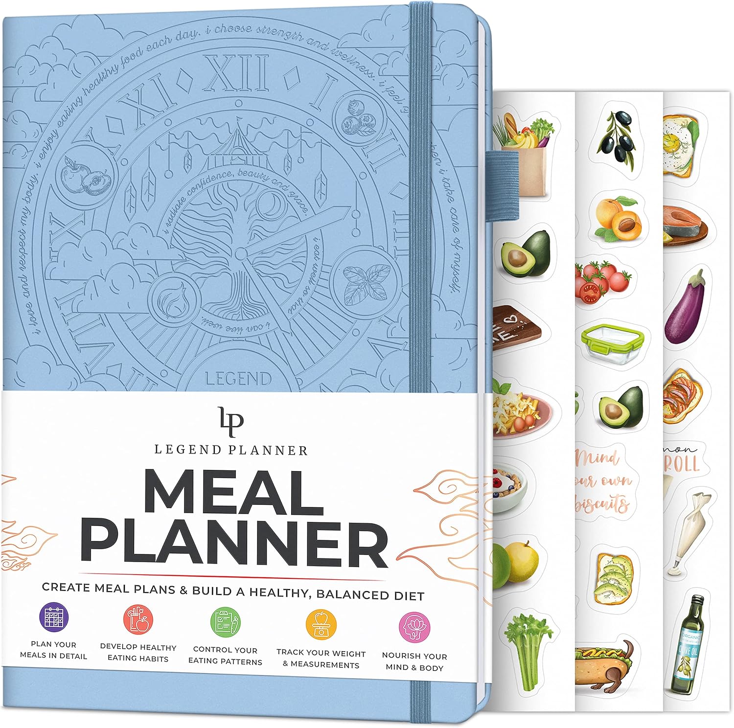 Legend Meal Planner – Weekly Meal Prep & Nutrition Journal with Grocery List & Weight Loss Tracker – Diet & Wellness Diary Log – Undated 12-Month Food Notebook – Hardcover, A5 Size (Light Blue)