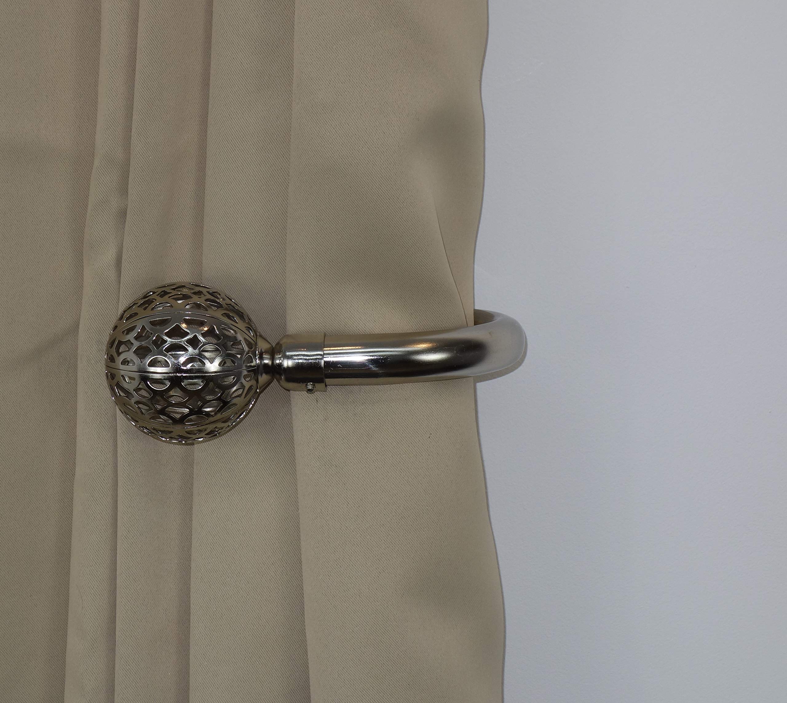 Home Harmony Silver Home Harmony® Sphere Geo Finial Telescopic Extendable Curtain Pole Set In Black White And Matching Holdbacks Available (, Holdback Pair)