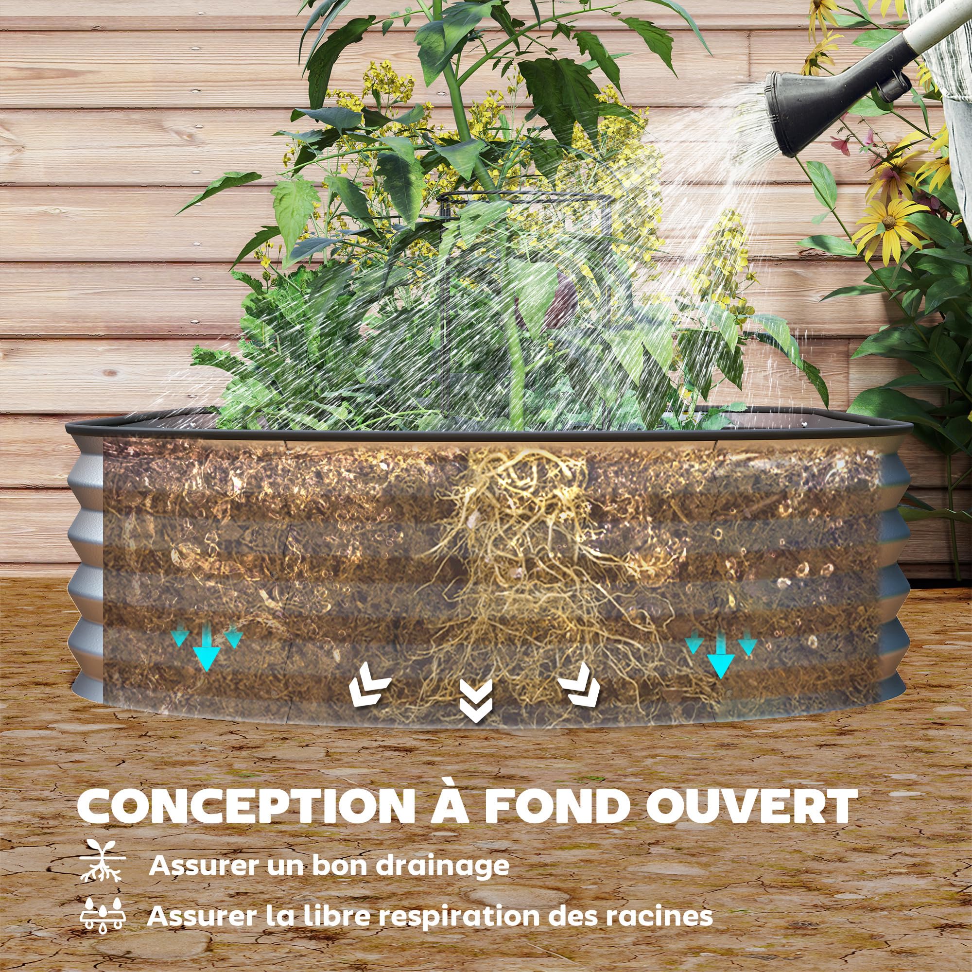 Outsunny Jardinière Surélevée Galvanisée en Acier 181 x 93 x 30 cm