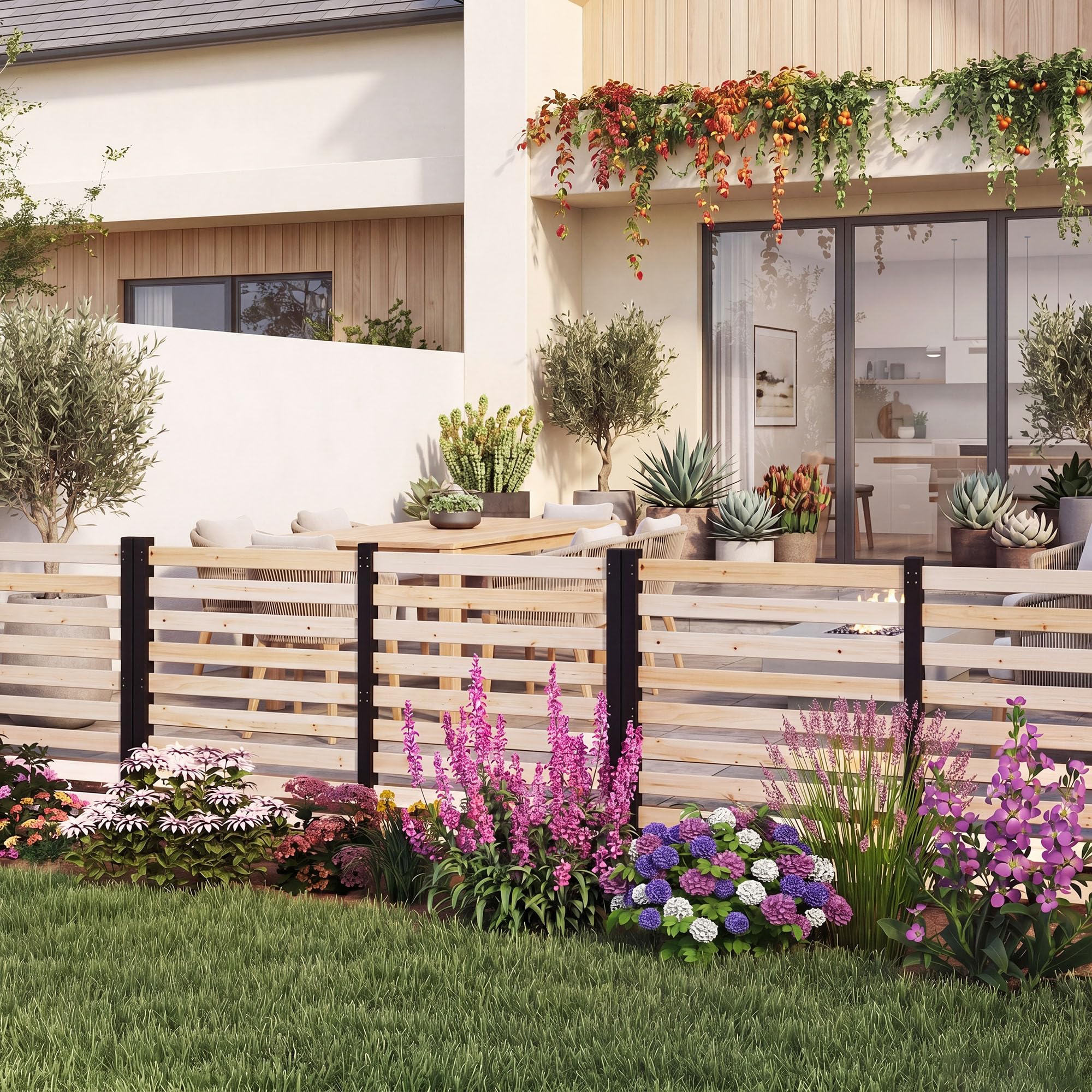 GYMAX 3 Pièces Panneau Brise Vue Exterieur en Bois, 98 x 107 cm