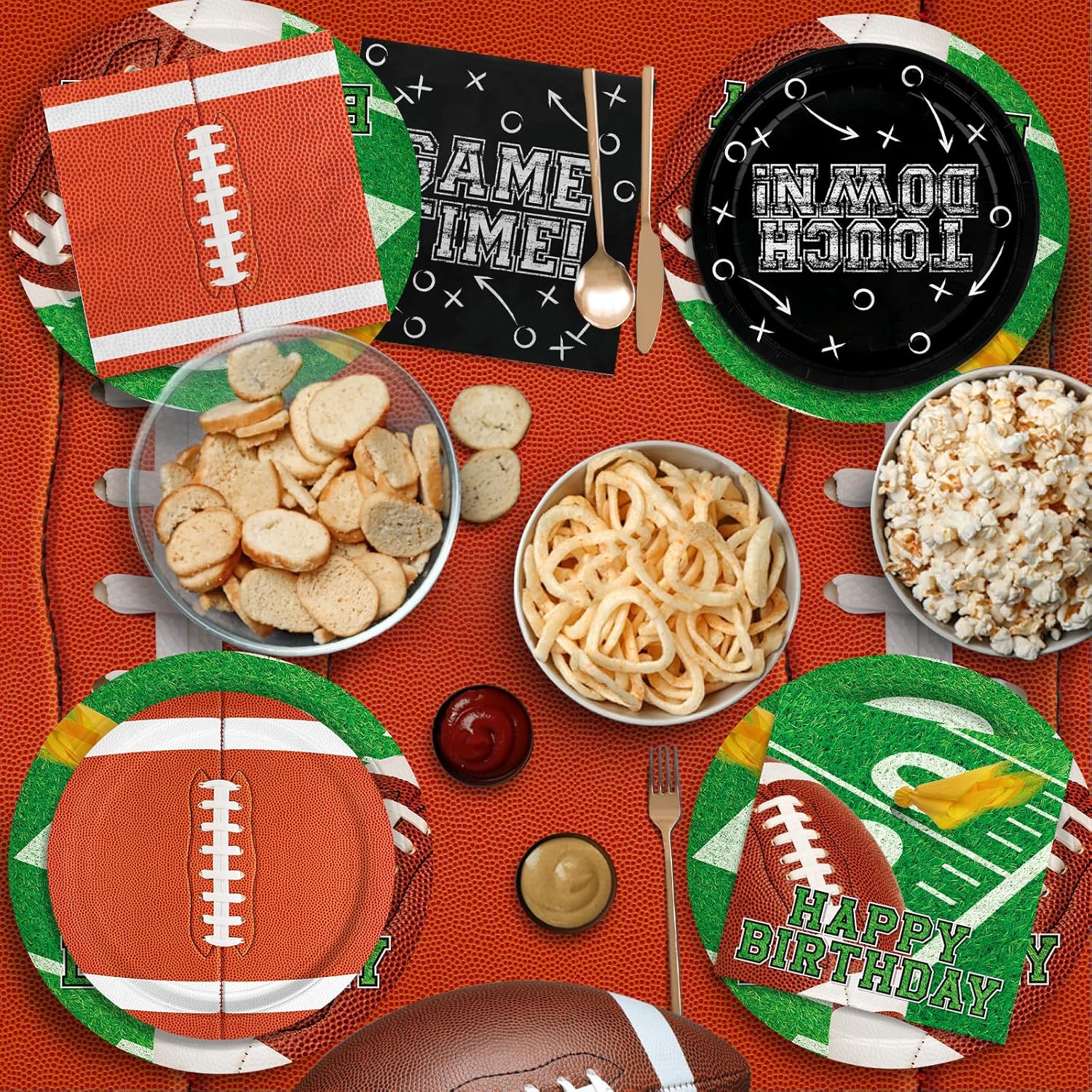 Football Birthday Party Decorations Kit for 24: Football Party Supplies Set with Plates, Dessert Plates, Napkins, Cups, Banner & Touchdown Tablecloth - for Football Tailgate Party Decorations - Image 5