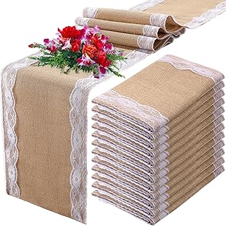 12 Pcs Burlap Table Runners 12 x 108 Inches White Lace Table Runner Rust...
