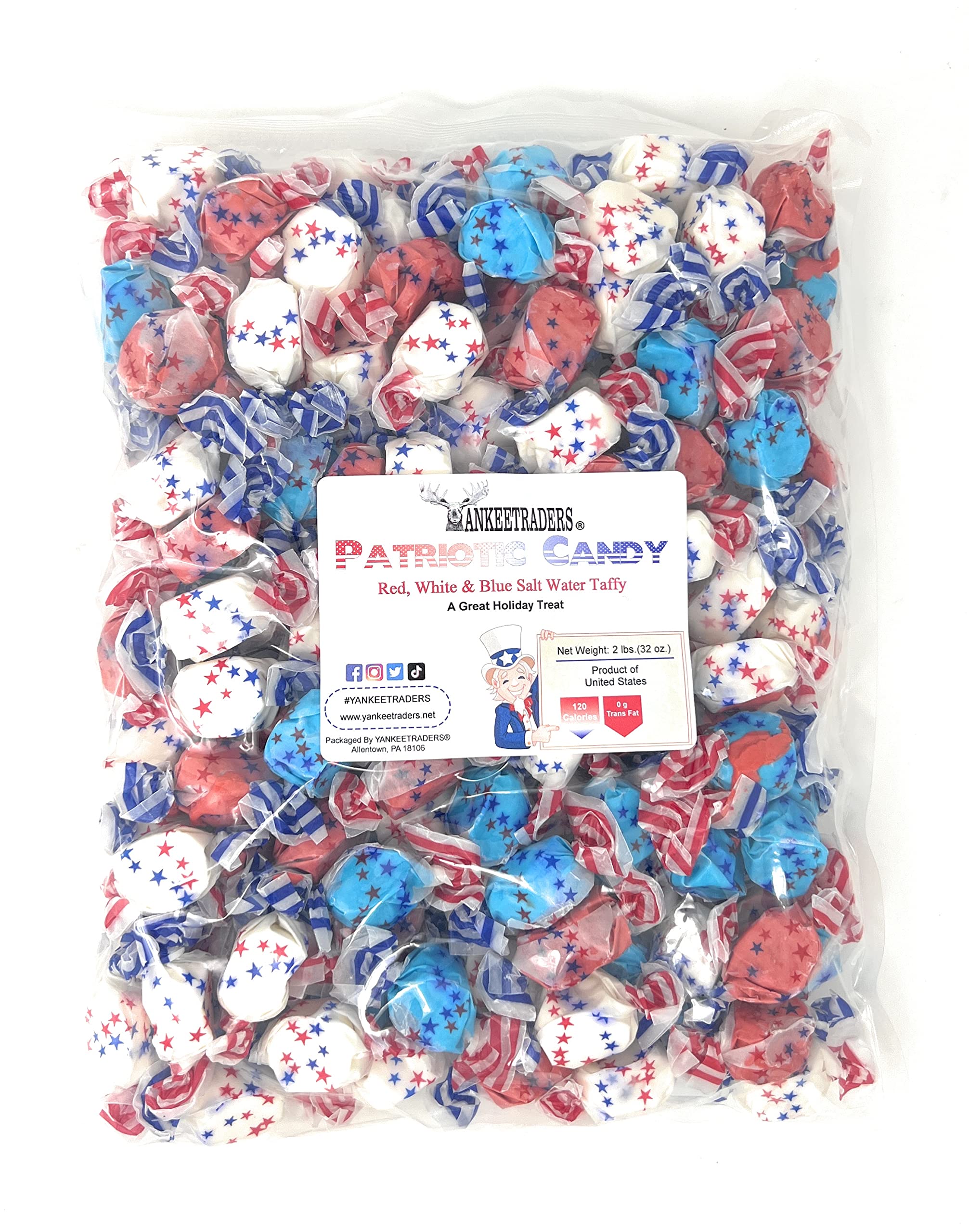 Patriotic Stars, Red, White & Blue Salt Water Taffy