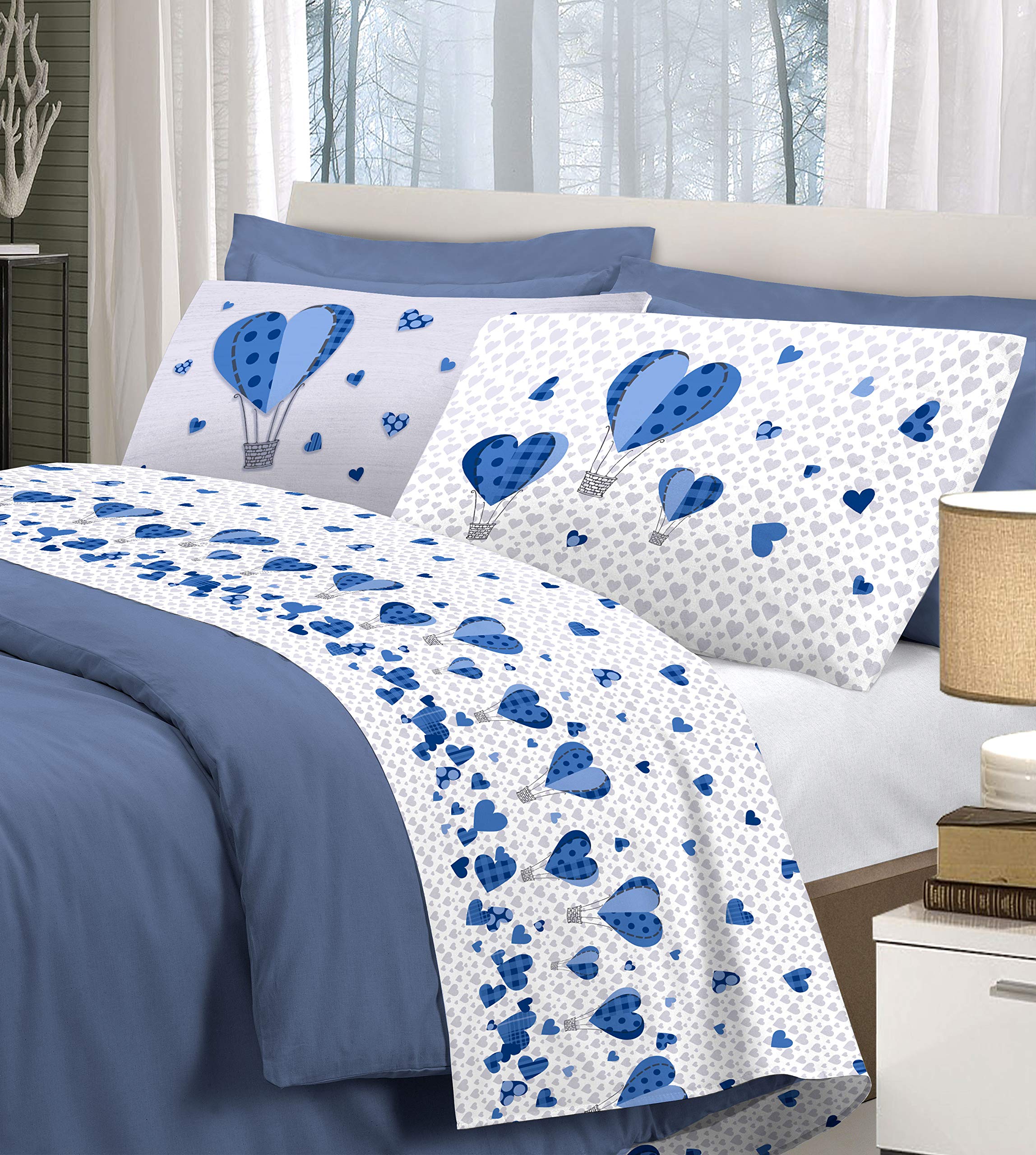Completo Letto Pensieri Delicati Mongolfiera Blu Matrimoniale