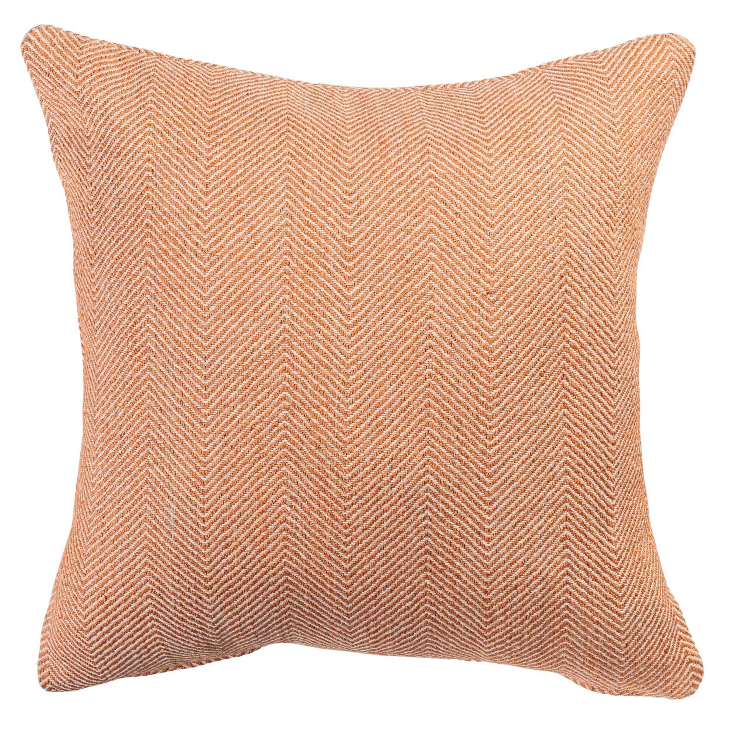 Linen Loft Orange Faux Wool Linen Blend Herringbone Cushion Cover In Modern Burnt Traditional Linen-Mix Wool Effect Fabric. 17X17" Square Cover Only