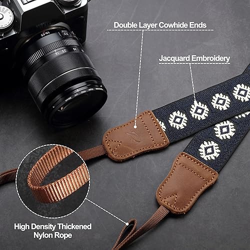 Miniatura 135 de Padwa Lifestyle Correa de cámara a rayas, de 1.5 pulgadas, suave tejido de cuerda de algodón, correa de hombro para fotógrafos y todas las cámaras