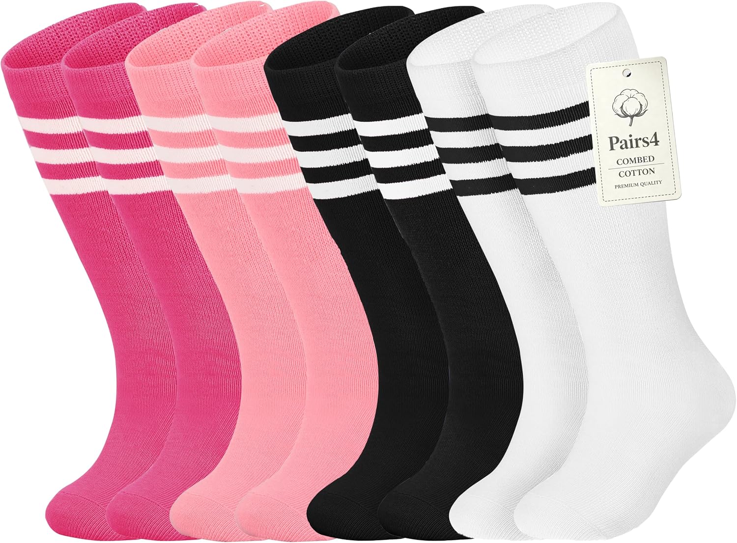 Sea Zaela 4 Pairs Kids Halloween Striped Knee-High Crew Length Socks, Unisex, Casual, 1-6 Years, Small, Red, 4 Count