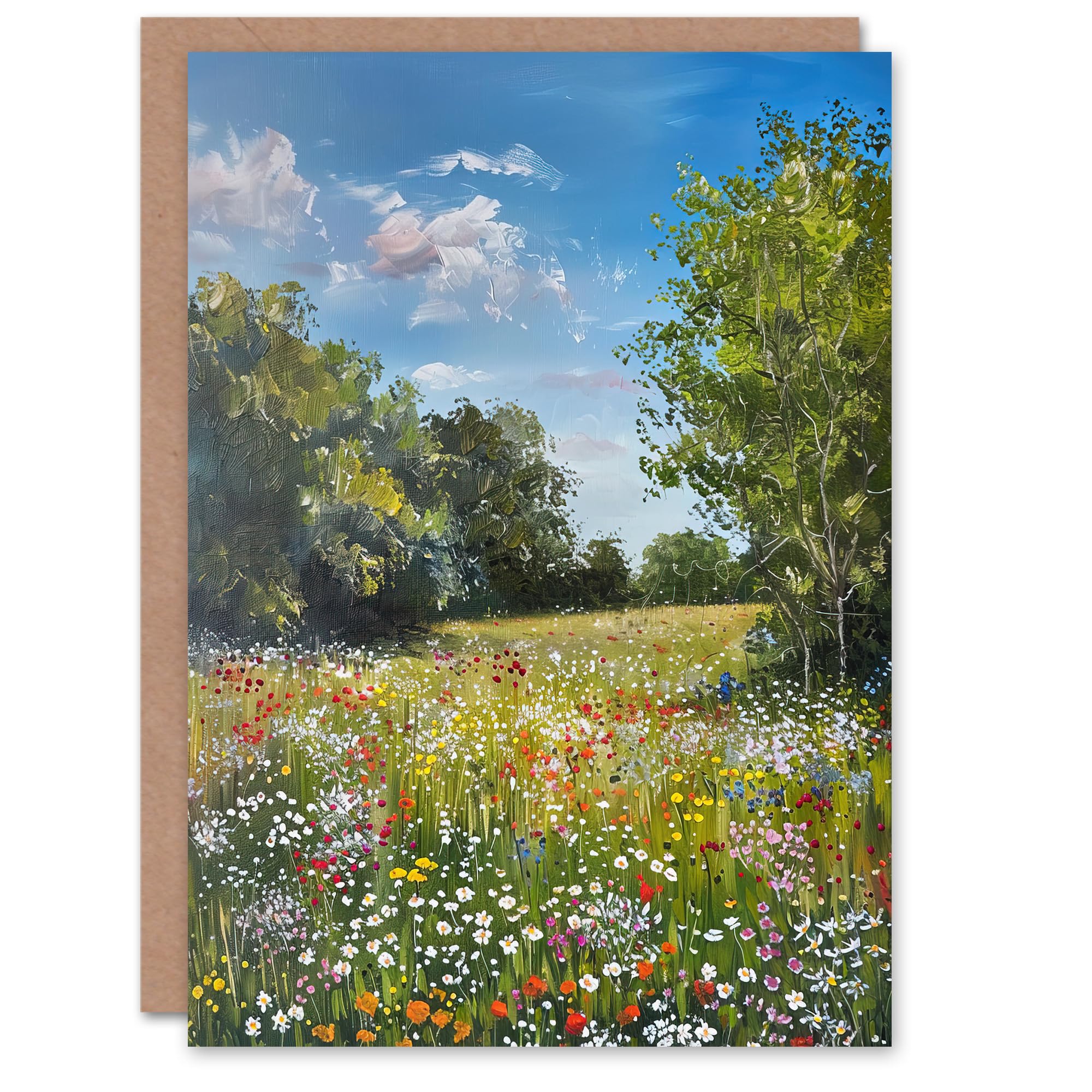 Artery8 Summer Wildflower Meadow Landscape Summer Oil Greeting Birthday Card Him Her All Blank