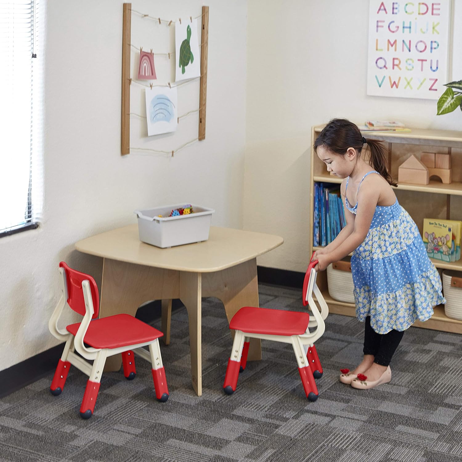 ECR4Kids Classroom Adjustable Chair, Flexible Seating, Red, 2-Pack