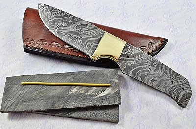 Knife Making Kit! Damascus Steel Hunting/Bowie/Bushcraft Knife Buffalo Scales Unbelievable Piece Pristine inc Leather Sheath Sheffield England