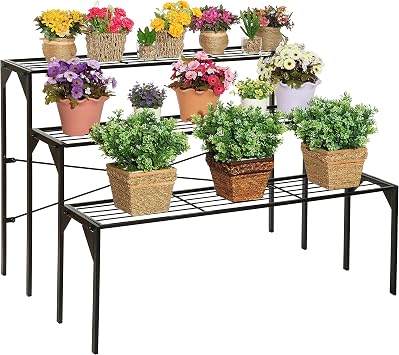 Black Metal Freestanding Indoor Plant Stand with 3 Tier Shelves
