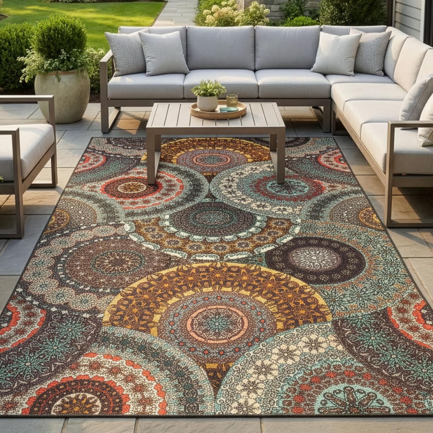 Superior Indoor Outdoor Area Rug, Non-Skid Backing, Easy Clean Washable Rug for Patio, Backyard, Porch, Ideal for High Traffic, Evaline Collection, 5'x8', Black