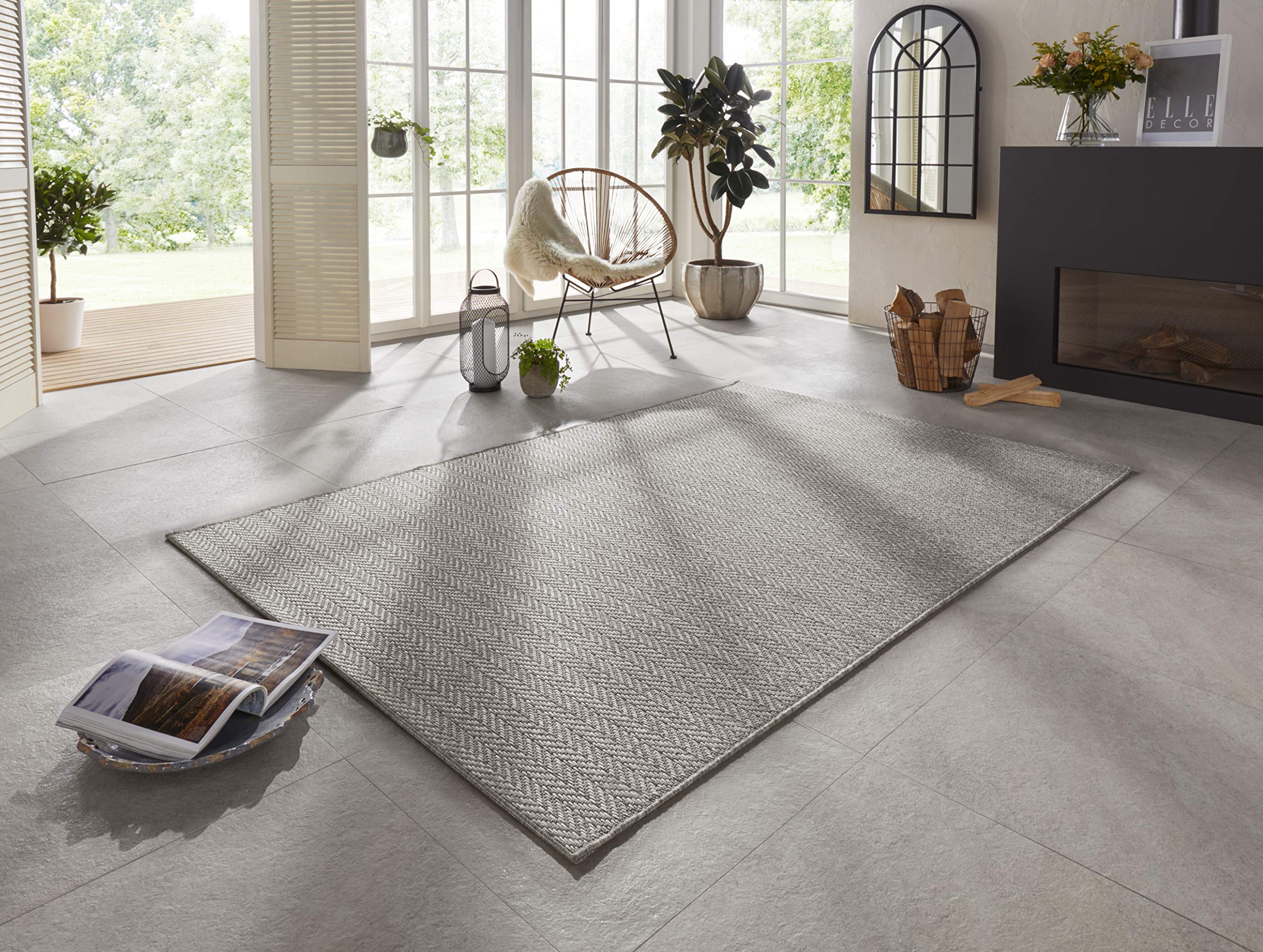 Caen Indoor and Outdoor Rug 80 x 150 cm, Handmade Look Modern Design Flat Weave, Weatherproof for Patio Balcony, Living Room