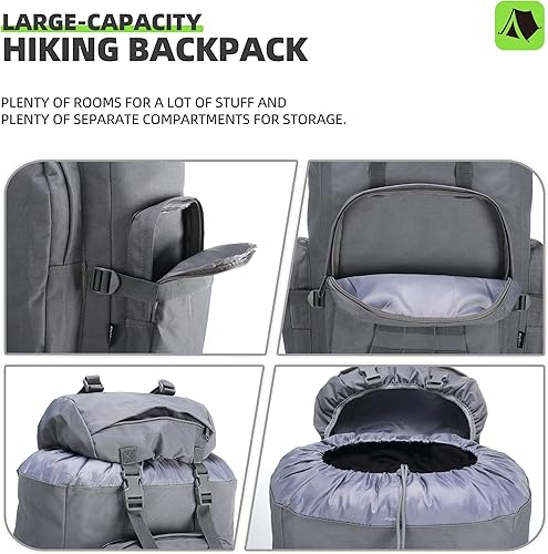 Miniatura 9 de King'sGuard Mochila Molle de senderismo de 100 litros, mochila militar para campamento, Camuflado azul, Mochila de senderismo de camping 100l