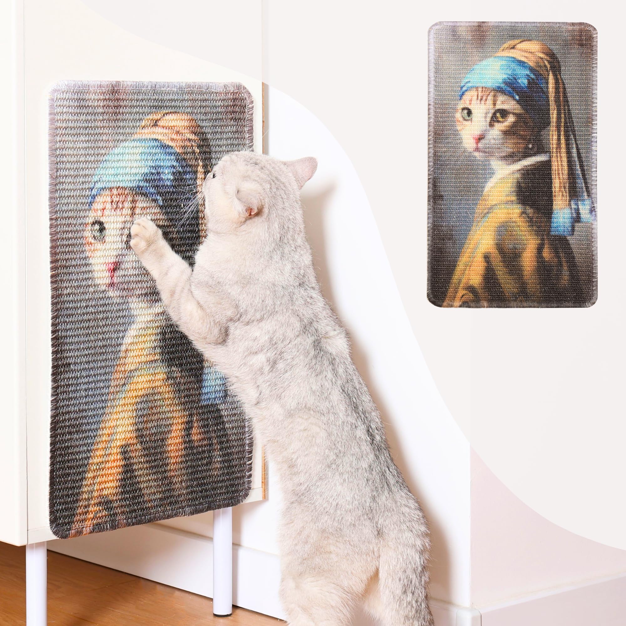 Furrther Sisal Cat Scratcher Post Mat (Use on Wall, Couch and Carpet), Durable and Shedding-Resistant Cat Scratching Surface - 21.7x13 inch with Adhesive Pads and Twist Pins (Meowtisse)