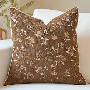 Brown Fall Floral Throw Pillow Cover 18x18 Inch Vintage Flower Pillow Cover Farmhouse Cushion Cover