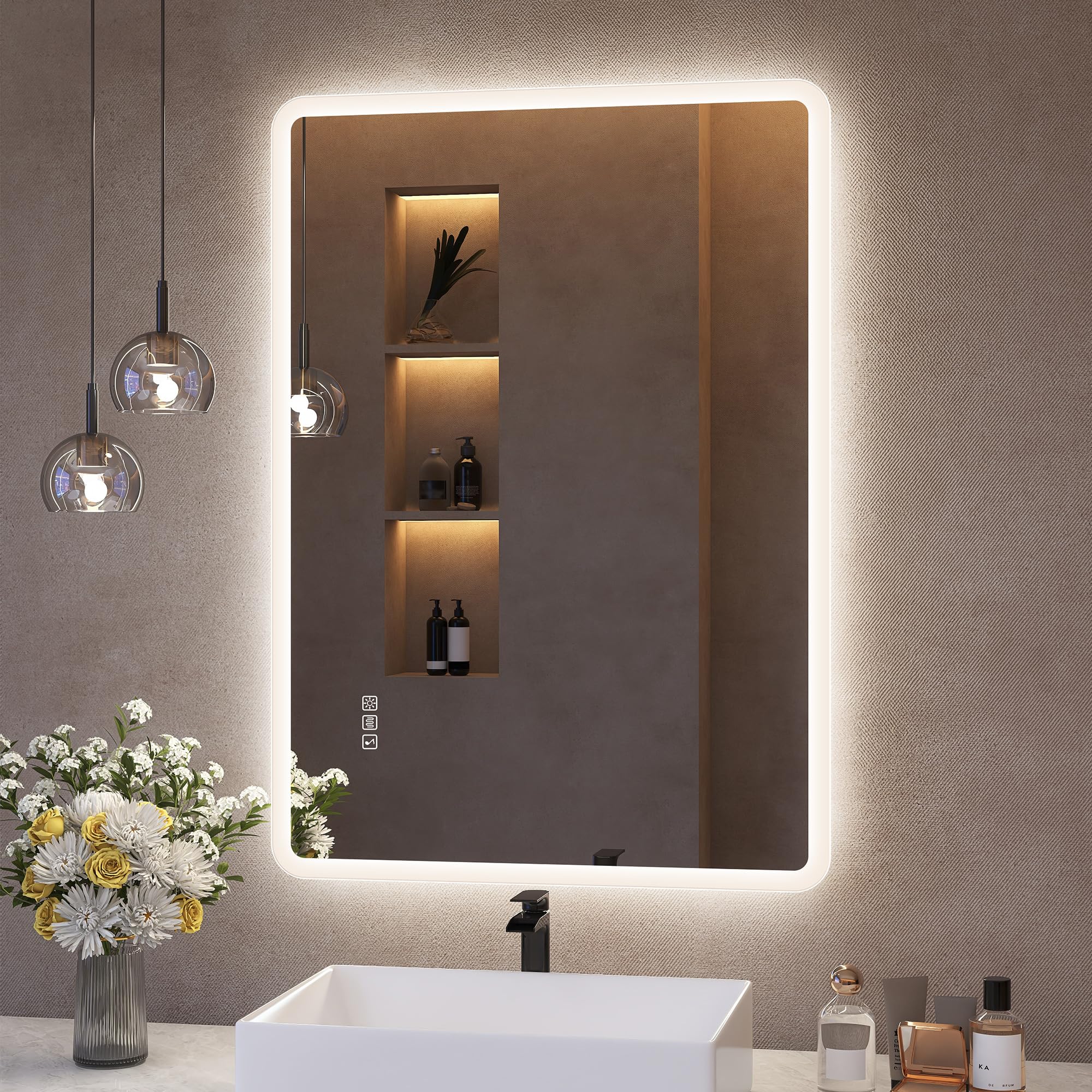 S'bagno M66 (Bluetooth) Bluetooth Bathroom-Mirror-With-Led-Lights 500X700 Mm, Bathroom-Led-Mirror, Anti-Fog, 3 Colors, Dimmable, Memory, Tempered Glass, Ip44 Waterproof, Horizontal/Vertical