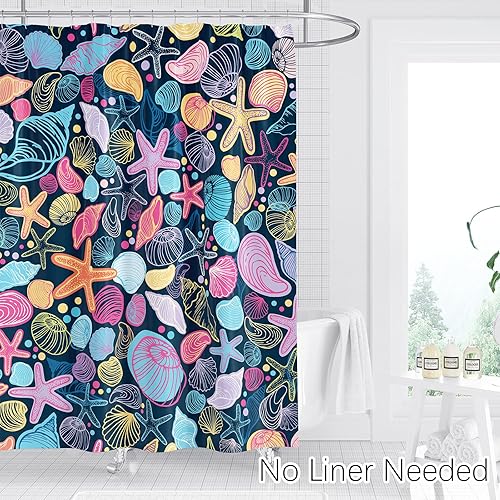 Miniatura 3 de Berkin Arts Juego de cortina de ducha de baño con diseño de paisaje marino, 70 x 70 pulgadas, impermeable, decoración de poliéster con ganchos,