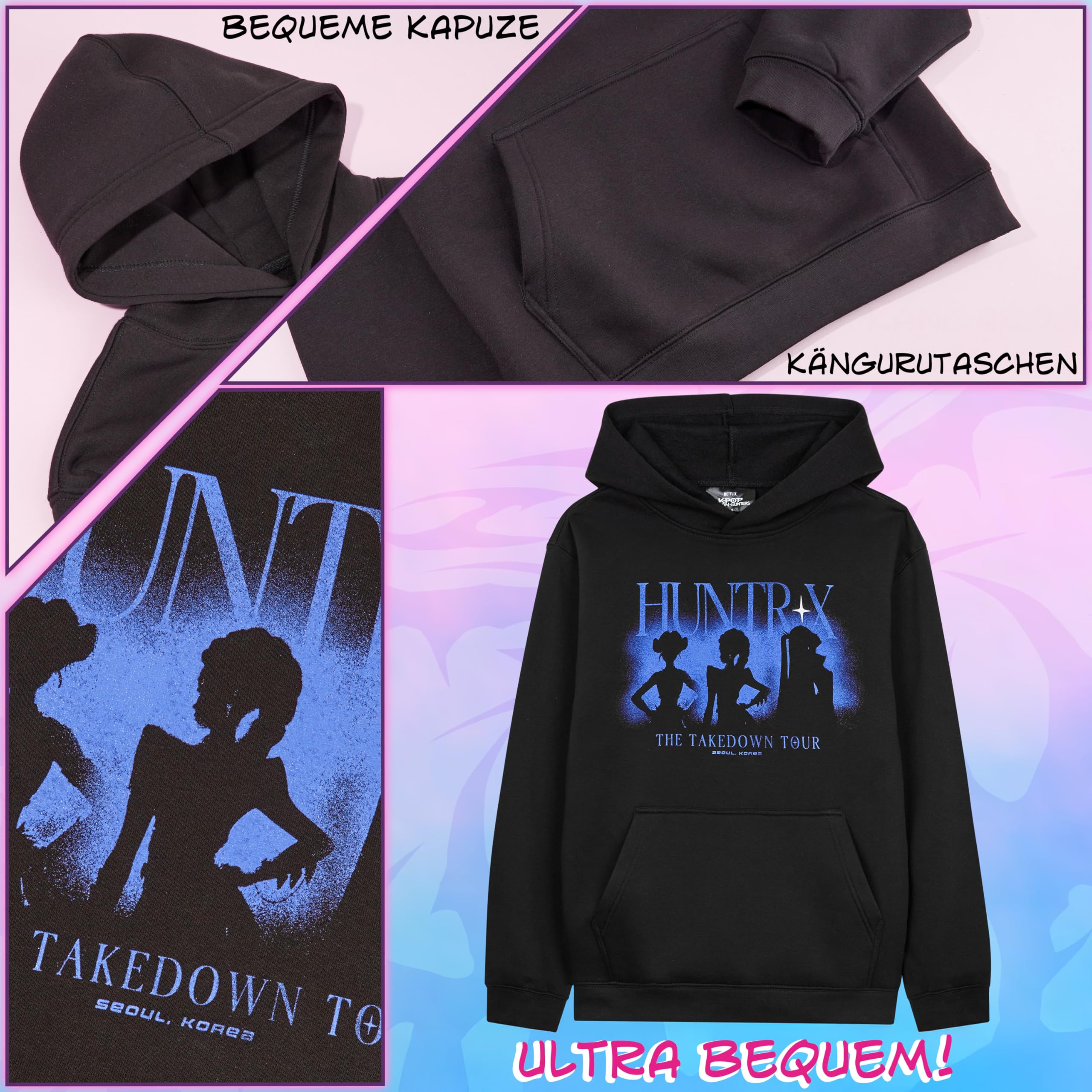 Get Trend KPop Demon Hunters Offiziell Hoodie Mädchen Teenager, Taschen Fleece Pullover, Anime Huntrix Saja Boys Merch, Kinder Geschenke