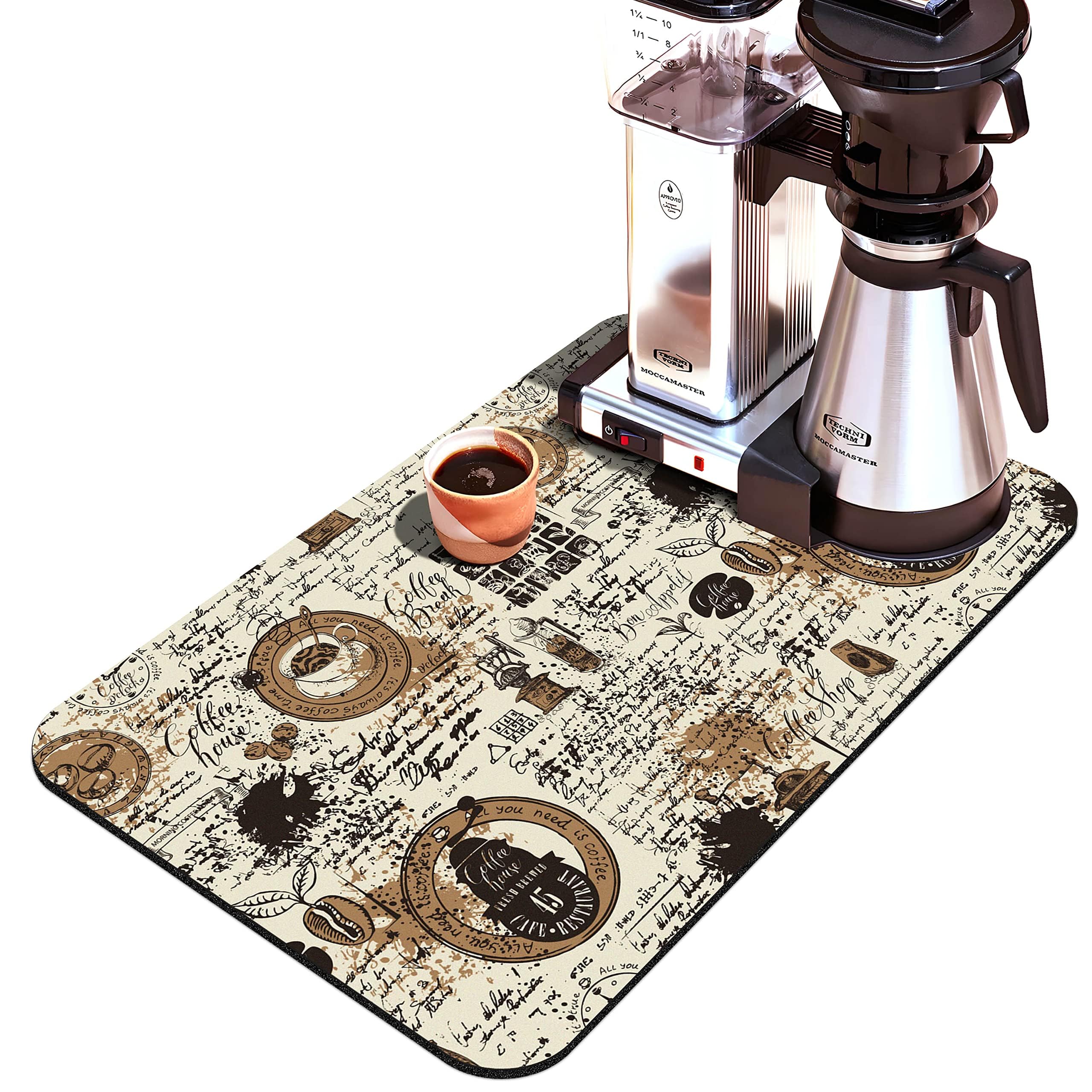 KASTWAVE Coffee Bar Mat Accessories, Coffee Machine Mat for Countertop, Absorbent, Stain Resistant for Kitchen Counter Draining Pad Decor Gift Fit Coffee Maker Coffee Pot (40x60cm, White)