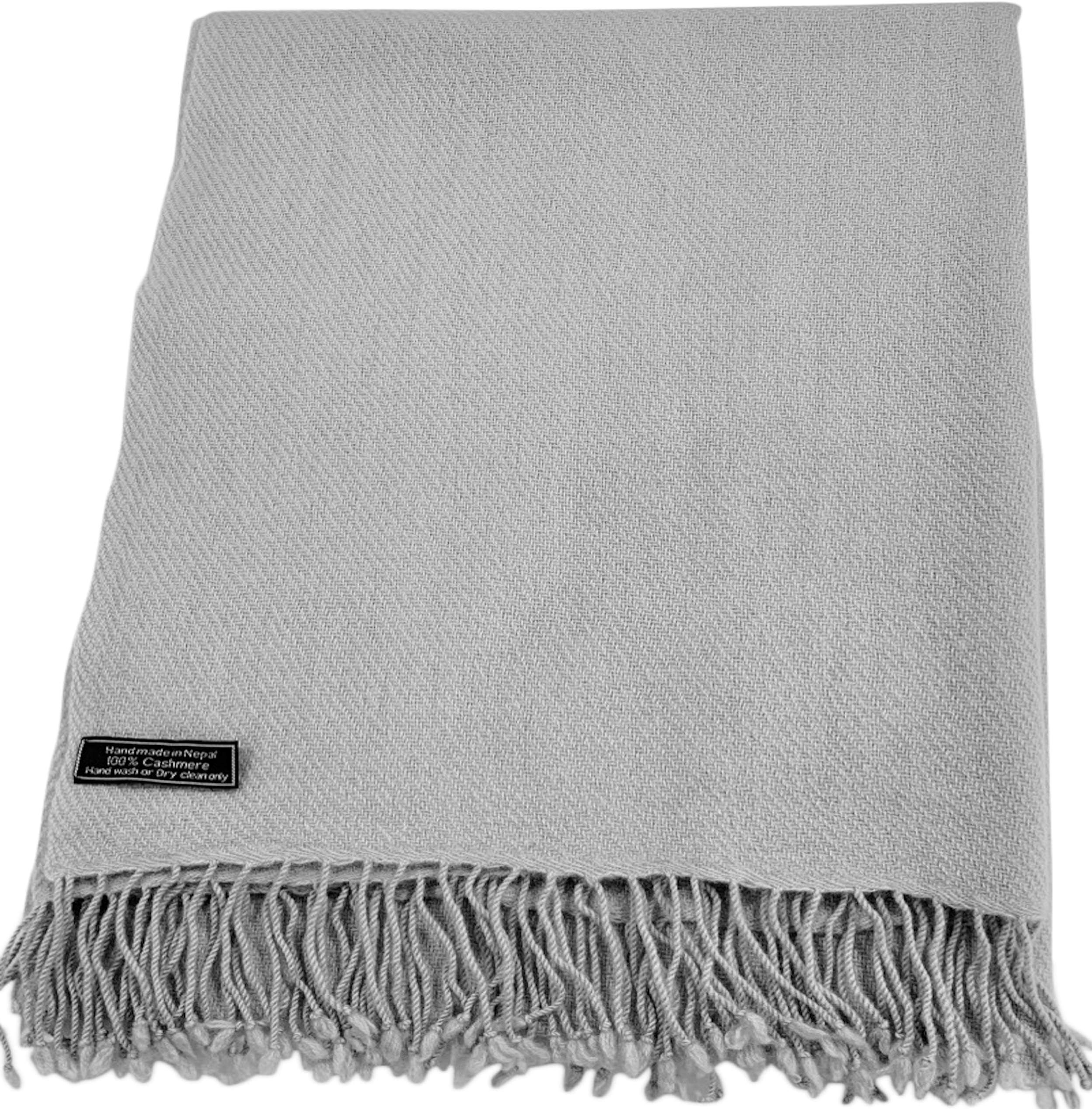CJ Apparel Light Grey 100% Cashmere Shawl Pashmina Scarf Wrap Stole Head Wrap Face Cover Hand Made in Nepal NEW