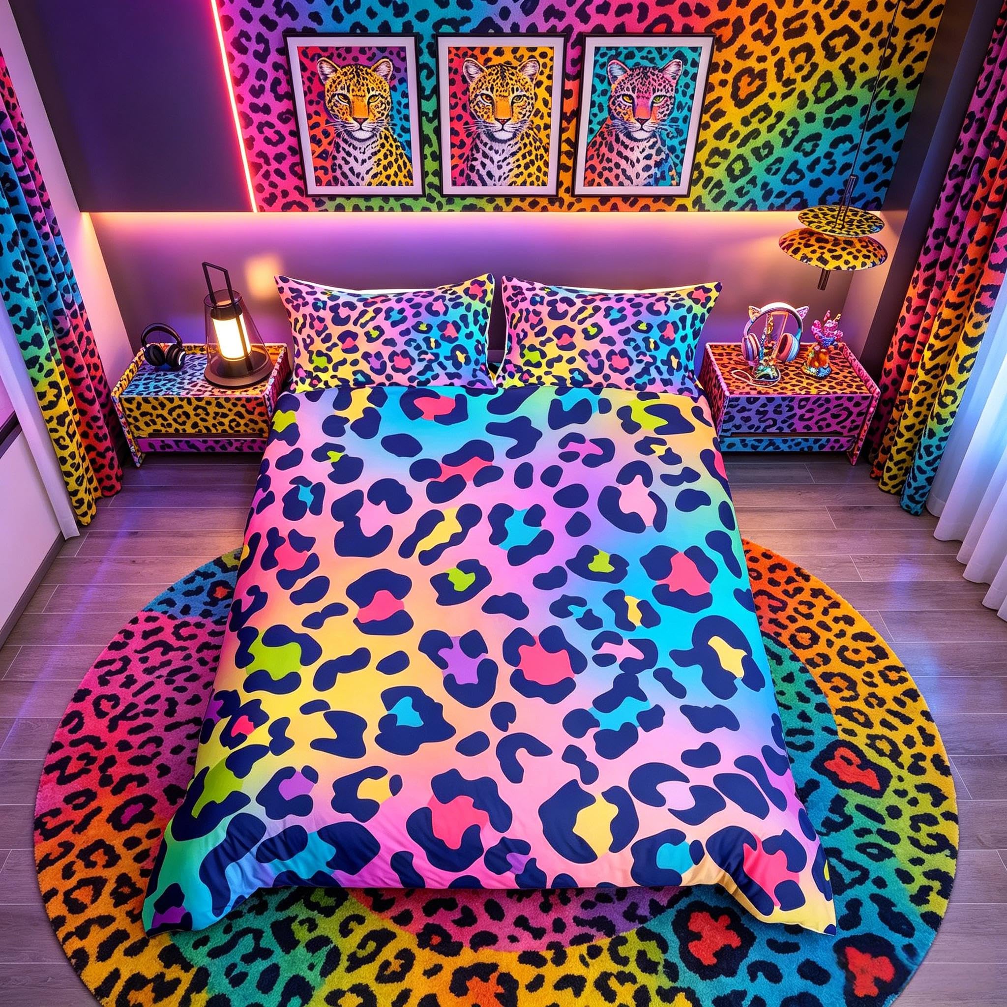 Loussiesd Leopard Duvet Cover Africa Cheetah Bedding Set Rainbow Leopard Comforter Cover for Boys Girls Kids Men Women Safari Animal Bedspread Cover Junior/Cot Bed โ image 1