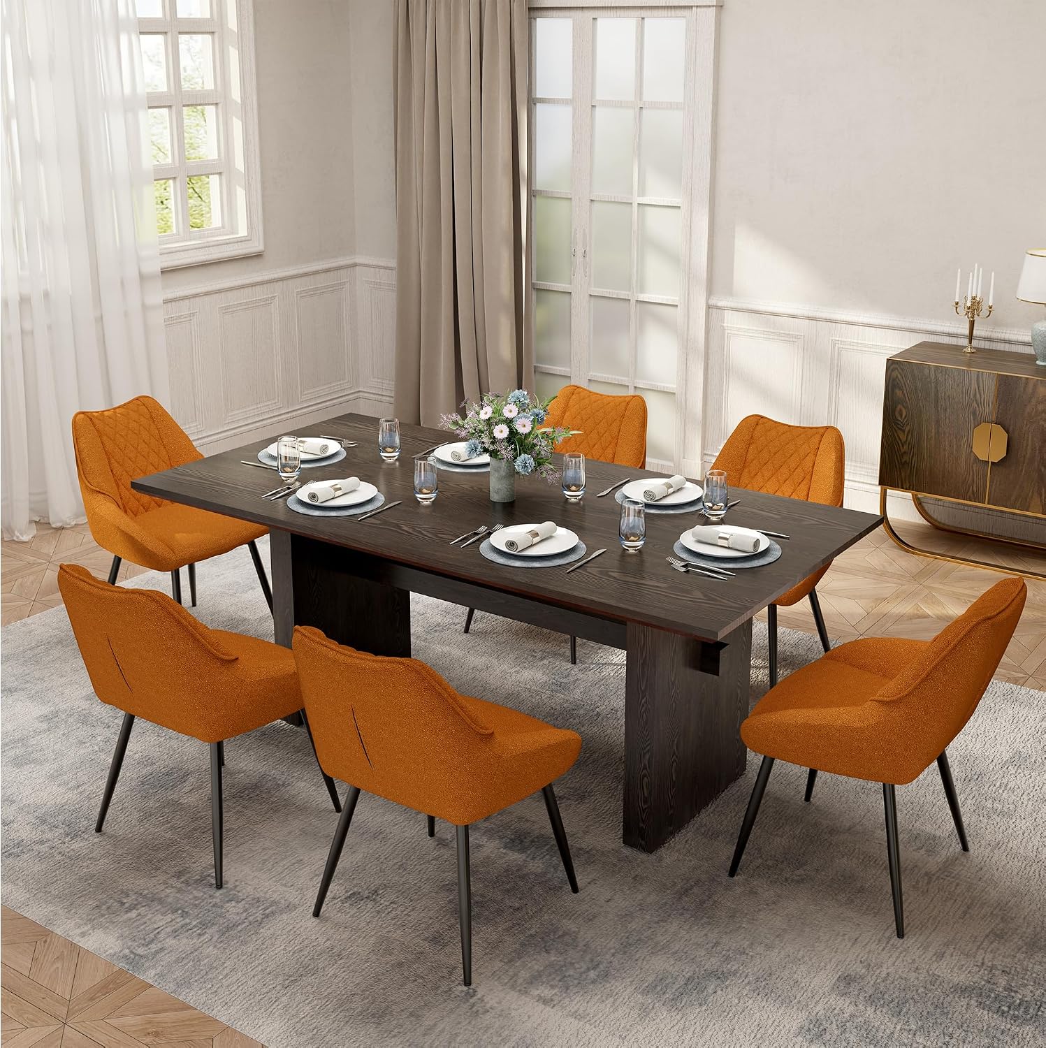 Clihome Modern Dining Chairs Set of 2, Upholstered Kitchen Chairs with Metal Legs, Fabric Accent Chairs for Dining Living Room Kitchen, Yellow