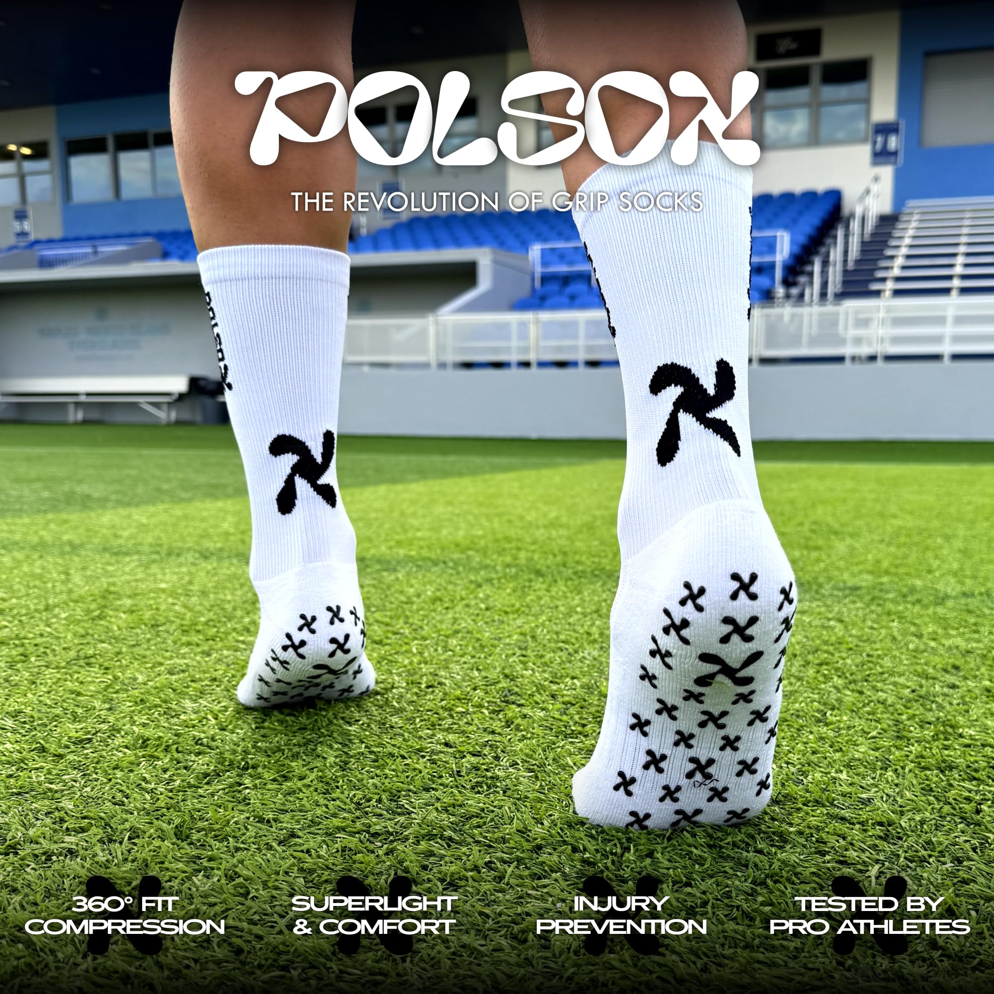 POLSOX Grip Socks Soccer - Anti-Slip Sports Socks for Men Youth and Women - Non-Slip Athletic Socks with Grip Pads - Comfort Compression - Pilates, Football, Basketball, Running - White - 1 Pair