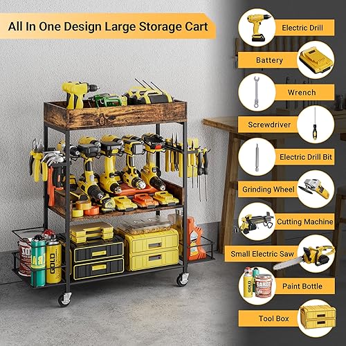Miniatura 4 de Dunatou Organizador de herramientas eléctricas de 4 niveles, organizador de almacenamiento de garaje, estante de herramientas, estante de taladro,