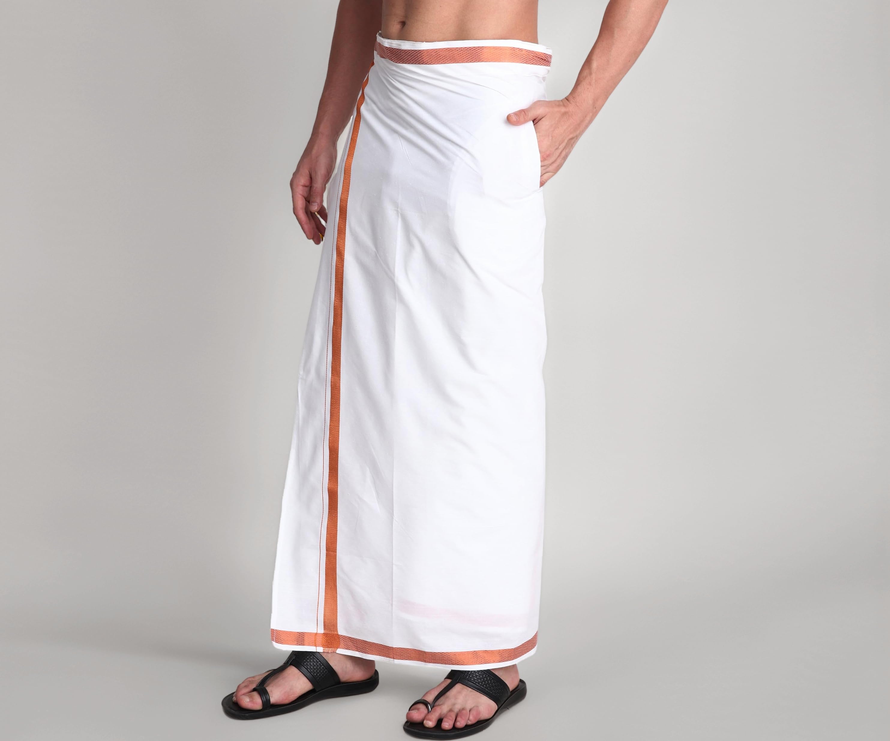 Gowri Tex Men's 100% Pure Cotton Velcro Dhoti With stickable Flexible and Adjustable Size with Pocket for Men pack of 1
