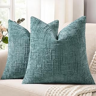 decorUhome Summer Teal Chenille Throw Pillow Covers 20x20 Set of 2 Textu...