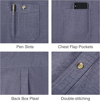 HISEA Men's Short Sleeve Chambray Shirt, Button Down Regular Fit Shirt