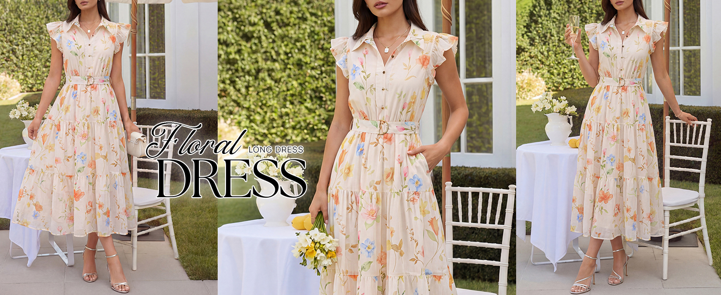 ZESICA Women's Summer Floral Midi Dress 2026 Casual Flutter Short