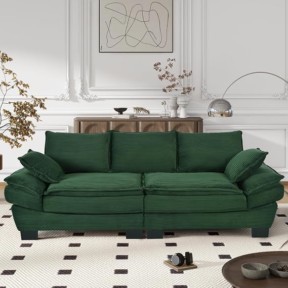 Retro Green Corduroy Upholstered Sofa