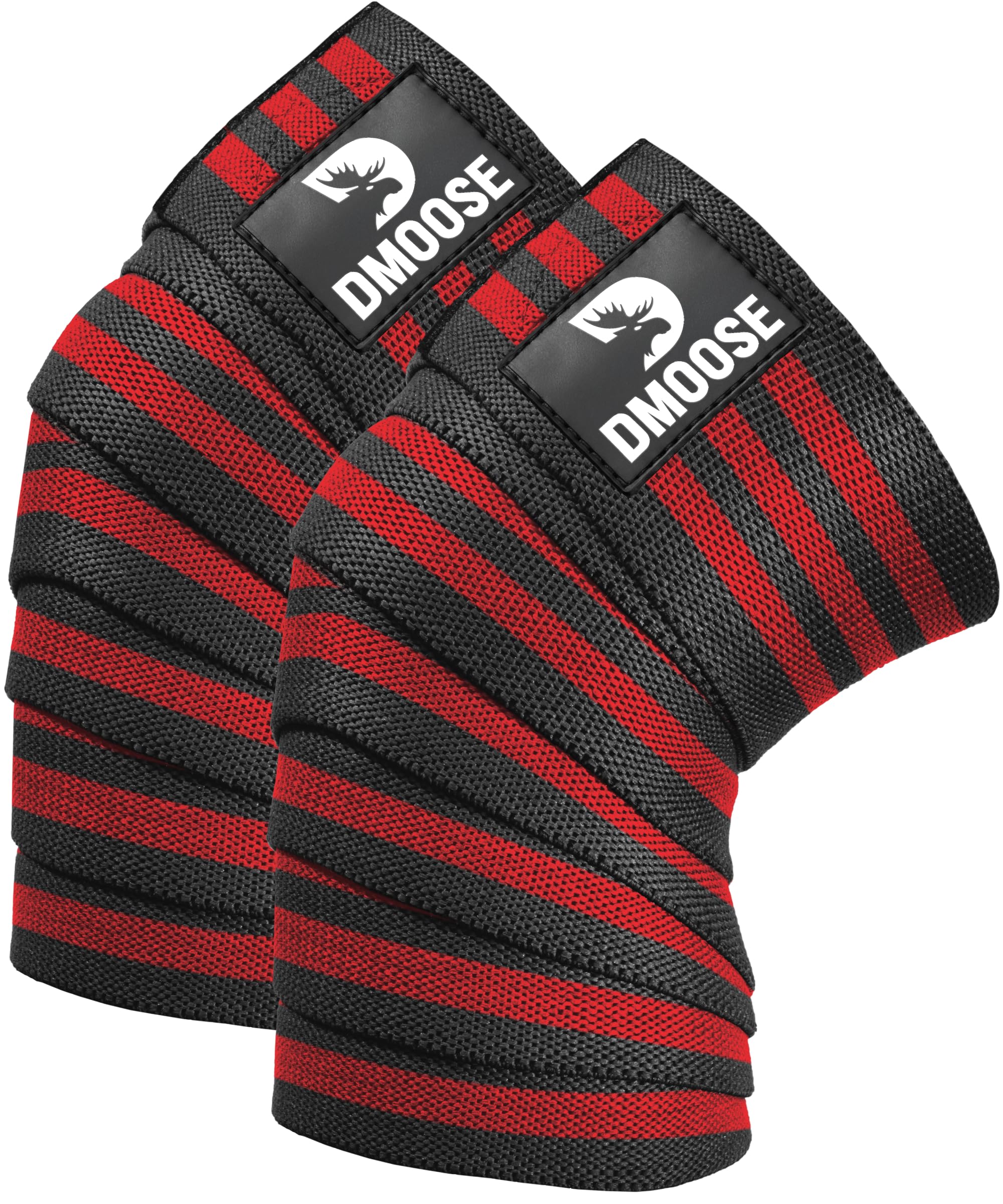 DMoose Fitness Knee Wraps for Weightlifting (Pair) - USPA Approved 78" Cotton Straps for Powerlifting, Leg Press, Squats & Joint Stability - Reinforced Stitching Knee Wrap Support for Men & Women