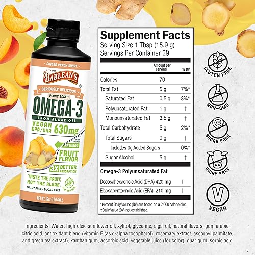 Vista 29 de Barlean's Suplemento líquido de aceite de linaza vegano Omega 3 6 9, batido de mora, aceite de semilla de lino, 2,968 mg de ácido graso ALA, sin OMG