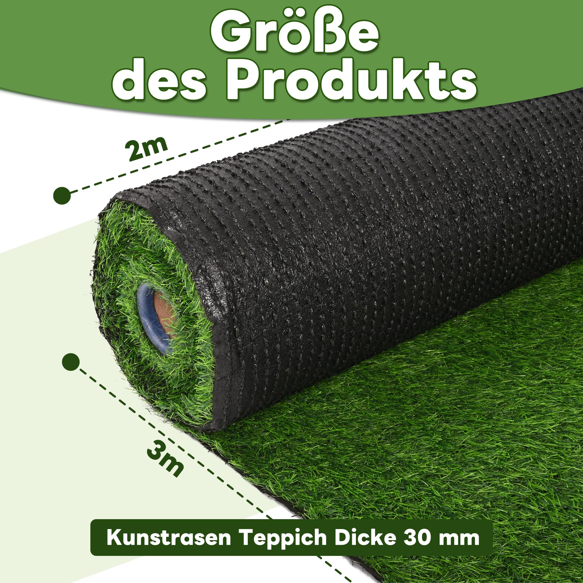 bimiti Tapis de gazon artificiel 200 x 300 cm - Au mètre - Résistant aux intempéries - Pour balcon, terrasse et jardin