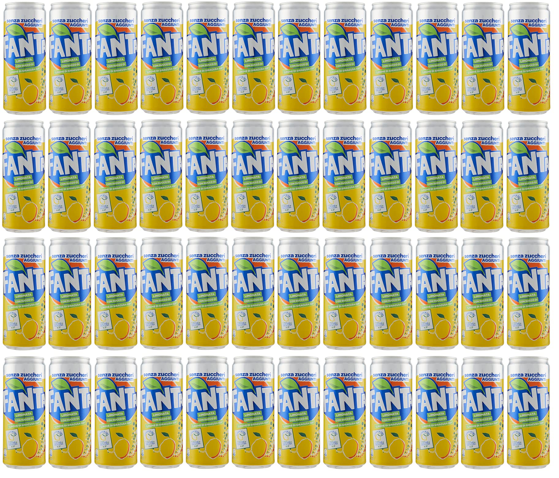48x Fanta Limonata Zero Zitrone Limonade Null Zuckerzusatz Alkoholfreies Getränk Kohlensäurehaltiges Erfrischungsgetränk auf Basis von Zitronensaft 12% Einwegdose 330ml + Italian Gourmet Polpa 400g