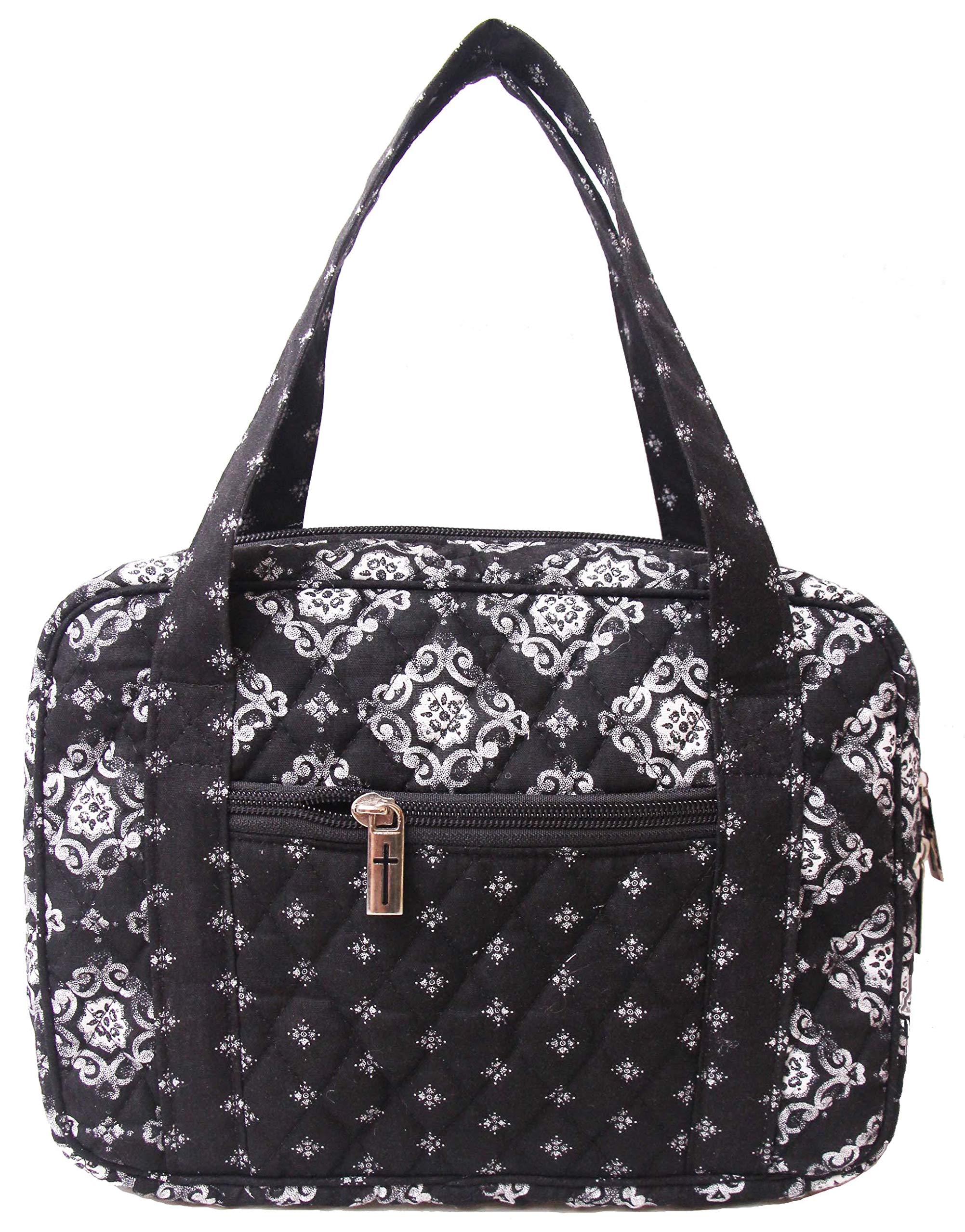 DIWI 10 X 7 X 2.75 Inches Bible Cover Bible Tote Bible Purse Quilted Cotton Zipper Closer Pen Holder Fit for Large Print NLT Life Application Study Bible