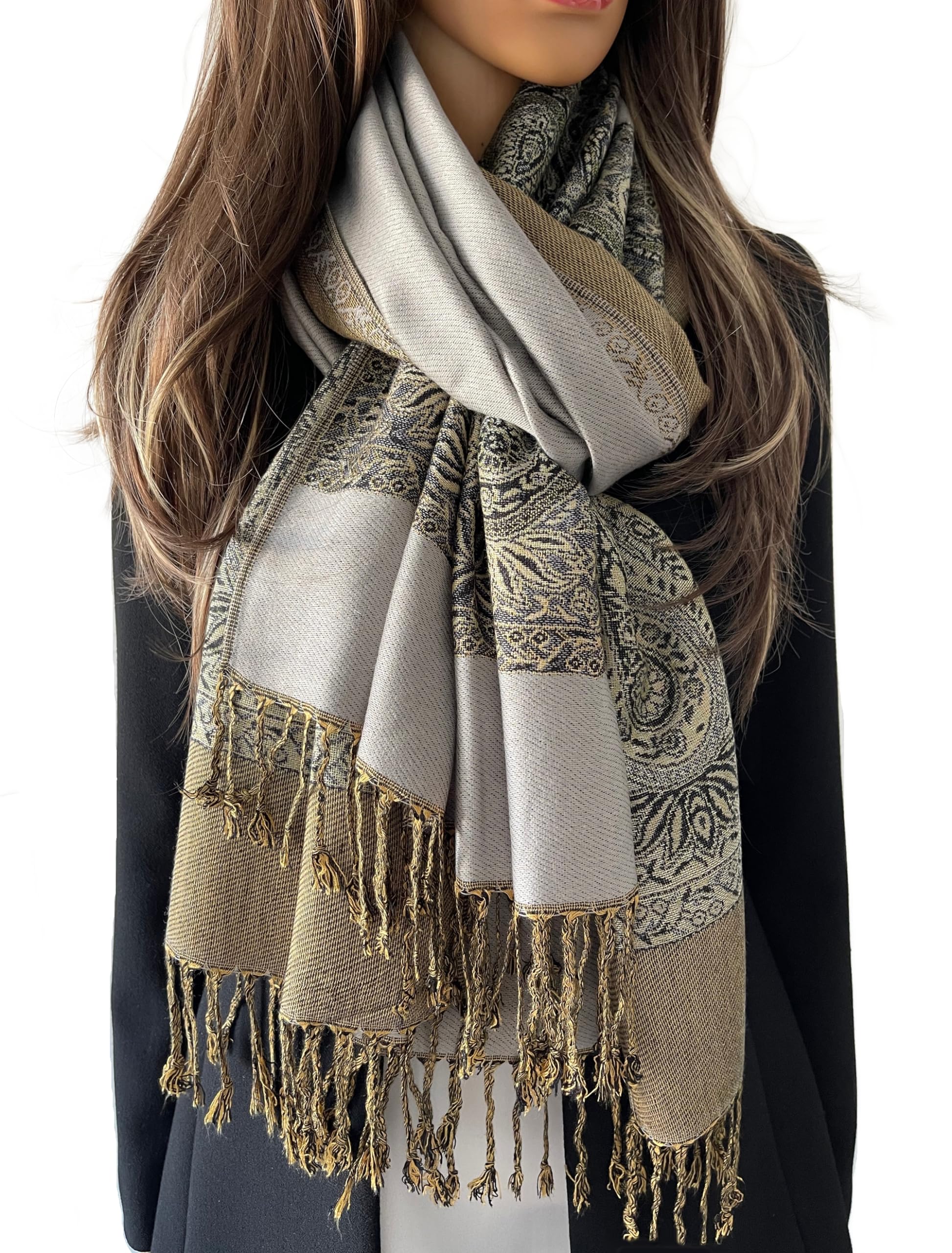 The Accessory Co. Womens Scarf Pashmina Shawl Wrap - Large Lightweight Floral Paisley Scarf for Women for Winter, Weddings, Meditation, Prayer - Colourful Neck Scarves, Stole