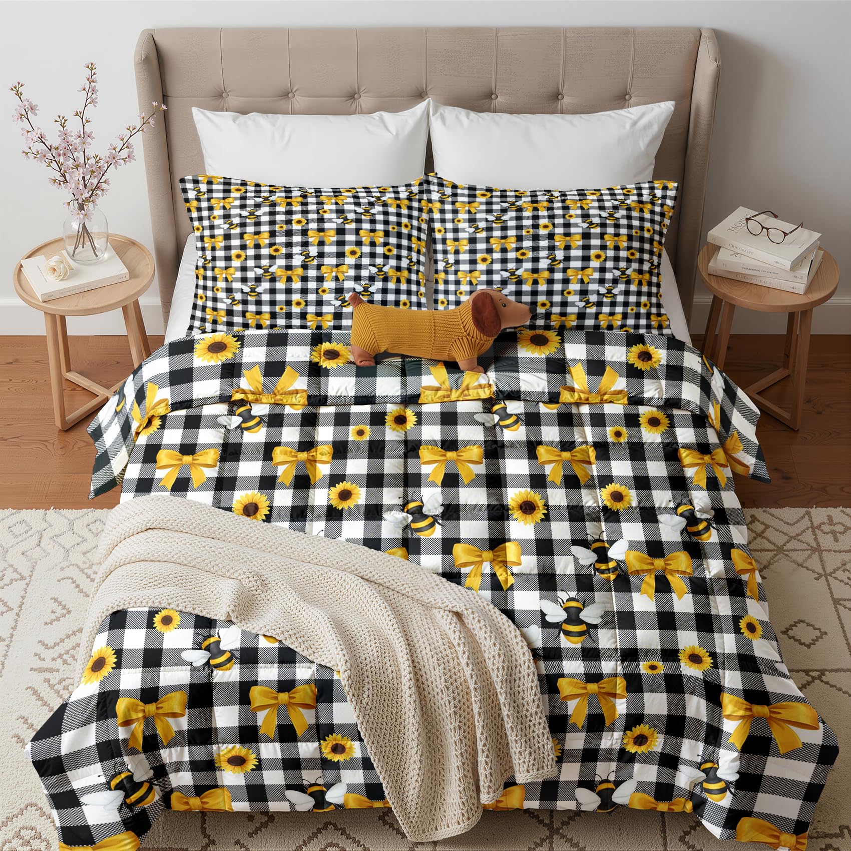 GEDAEUBA Bee and Sunflower Coverless Duvet Single 10.5 Tog