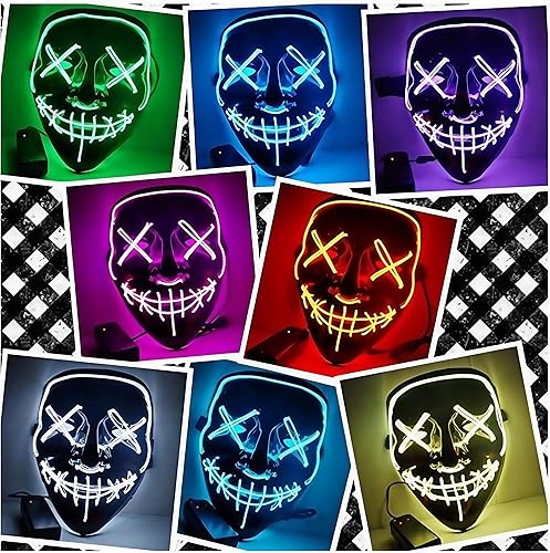 Miniatura 3 de Máscara LED espeluznante de Halloween, luces intermitentes activadas por voz, 5 modos, máscara de miedo que brilla en la oscuridad para fiestas y