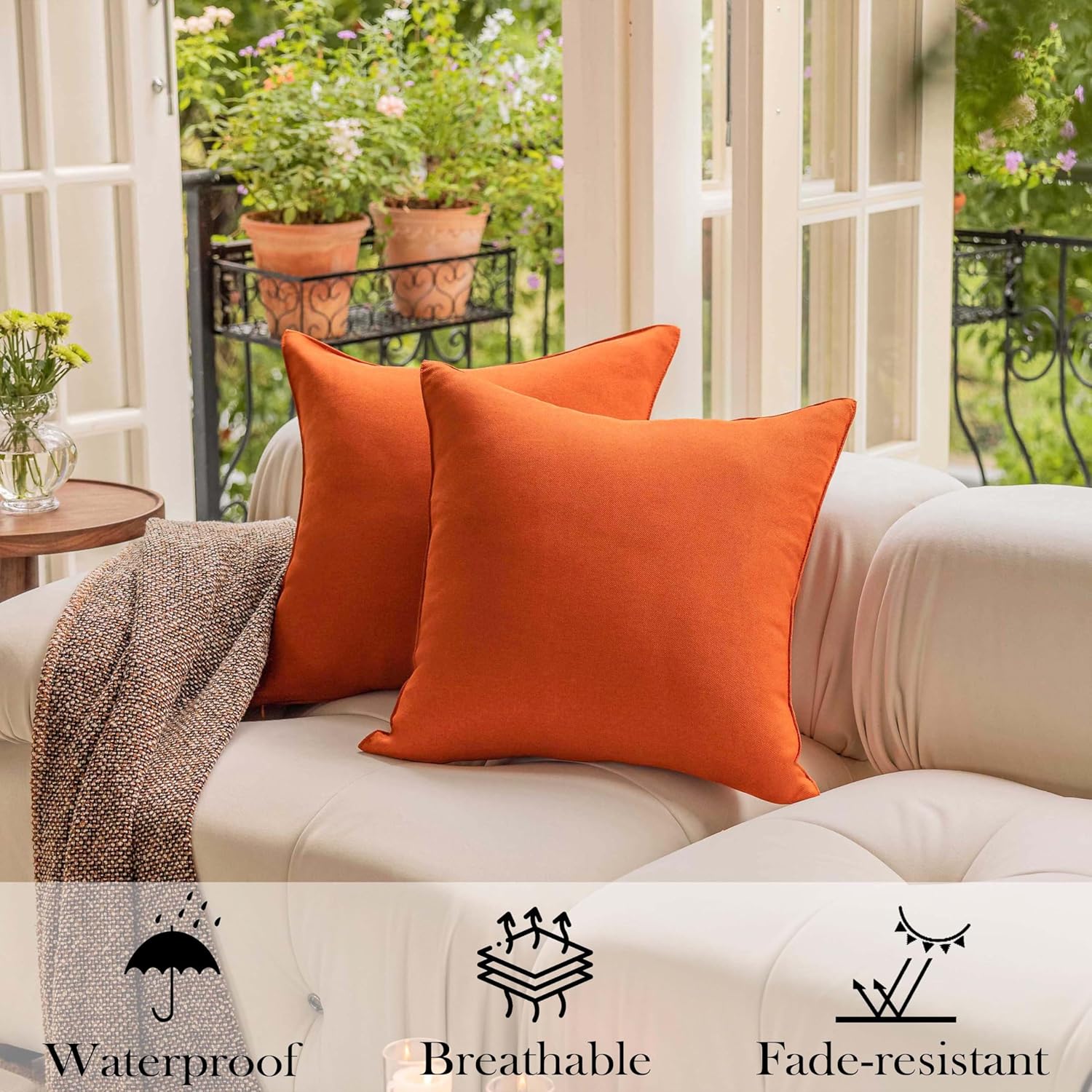 Demetex Outdoor Pillow Covers 18x18 Waterproof Square Pillowcase Decorative Orange Throw Pillows for Patio Furniture Couch Decor, Set of 4, 18 x 18 Inch, Burnt Orange - Image 6