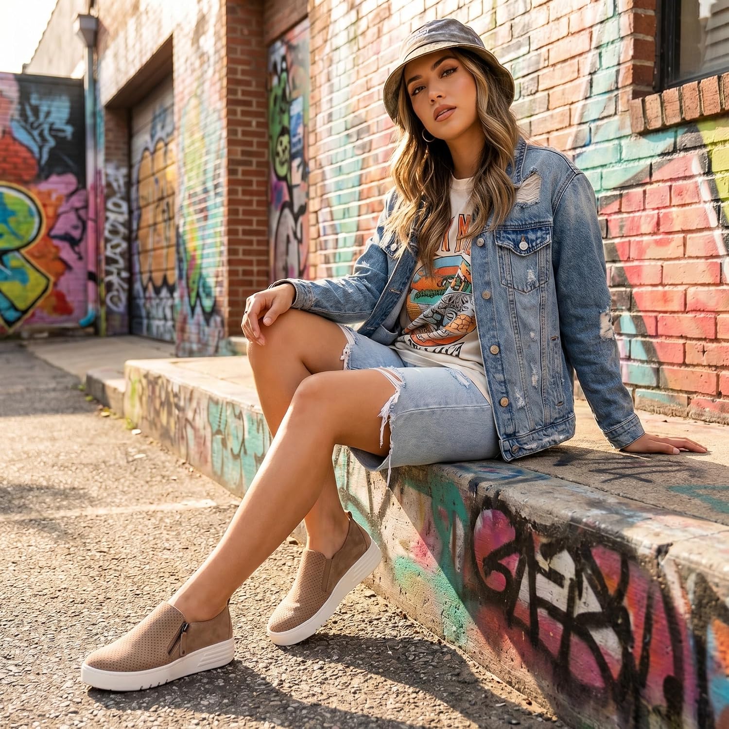 CUSHIONAIRE Platform Slip On Womens Sneakers, Casual Perforated Fashion Sneakers for Women with Supportive Comfort Design, Wide Widths Available