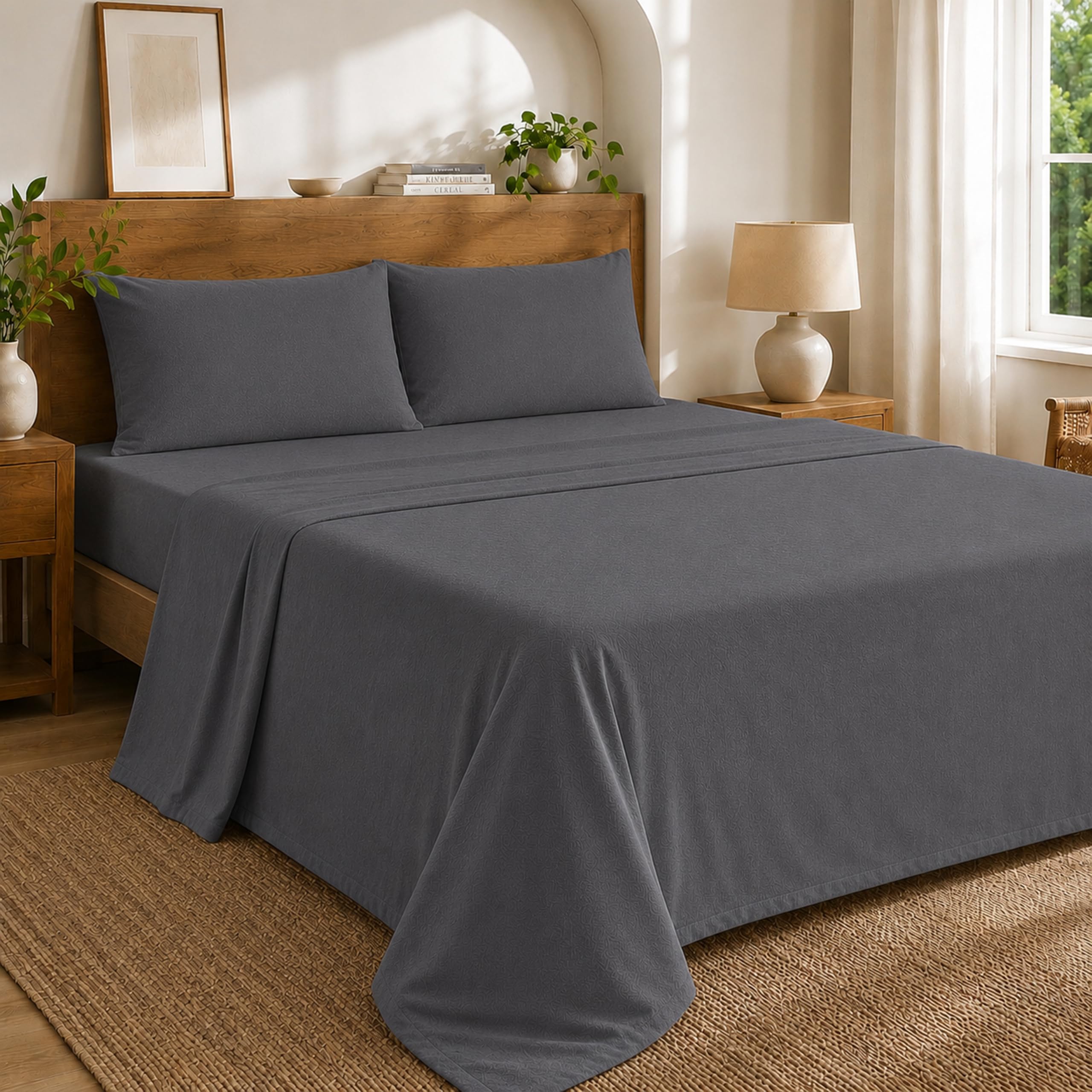 Egypto 100% Brushed Cotton Flat Sheet King Size – Soft & Cozy Flannelette Flat Sheets – Thermal Flat Bed Sheet with Anti-Allergy Properties (Grey, King)